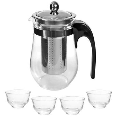 Imagem de Conjunto Chá 1 Chaleira Bule Vidro 500Ml Infusor + 4 Xicaras - Sua Cas
