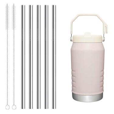 Imagem de Snowfall Pacote com 5 canudos de metal de 20 cm para copo Stanley IceFlow de 1,8 g, 6 canudos reutilizáveis de fluxo de gelo de aço inoxidável com 2 escovas de limpeza, compatíveis com tampa flip