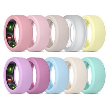 Imagem de BandRain Pacote com 10 capas para Oura Ring Gen 4 e 3/ULTRAHUMAN Ring AIR, capa protetora de silicone elástico antiarranhões acessórios para mulheres e homens malhando academia (10 cores - conjunto 6