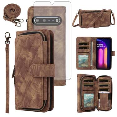 Imagem de Capa de telefone para LG V60 ThinQ V60ThinQ 5G G9 fina Q capa de celular com protetor de tela de vidro temperado alça transversal alça flip suporte zíper bolsa porta-cartão LGV60 V 60 60ThinQ 60V