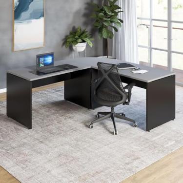 Imagem de Mesa L para Escritório Home Office Tampo 25mm (Cinza Sagrado com Preto)