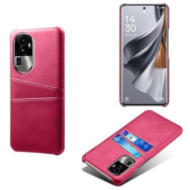Imagem de Capas Compatível com OPPO RENO 10 PRO+,tampa protetora de couro falso,design de saco de cartão com 2 fendas de cartão atrás,proteção anti-impressão digital e anti-gota-Rose Red