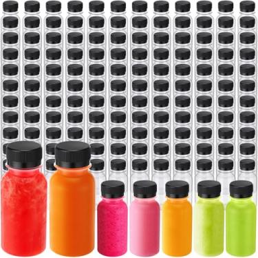 Imagem de Blushtier 150 garrafas de plástico de 100 ml para sucos, garrafa de gengibre com tampas, recipientes reutilizáveis de bebidas a granel para bricolage, casamento, festa