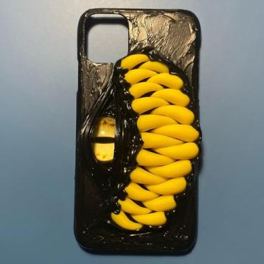 Imagem de Unitvbba Capa de telefone feita à mão Monster Eye & Fang - Personalizável para qualquer modelo - Design legal e exclusivo em estilo escuro - perfeita para jogadores, estética gótica, (amarelo)