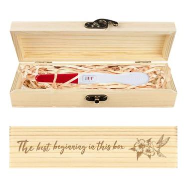 Imagem de CHGCRAFT Teste de Gravidez Lembrança Flores e Beija-Flor Caixa de Presente de Madeira para Anúncio de Gravidez com Fita de Ráfia e Fechadura Presentes de Anúncio para Pai Marido, 20 x 5 x 3 cm