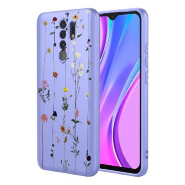 Imagem de KOARWVC Capa de telefone para Redmi 9, M2004J19G, M2004J19C, capa fofa com estampa de flor, fina, protetora, macia, amortecedora, para Xiaomi Redmi 9 Purple Garden