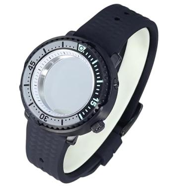 Imagem de FEIYASHI Caixa de relógio de vidro de cristal de safira preta, 100 m, à prova d'água, aço inoxidável para NH34 NH35, movimento atum, tartaruga, relógio enlatado, 3 movimentos NH35 + anel branco, Caixa