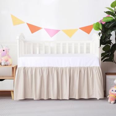 Imagem de Saia de berço com babados, 100% algodão egípcio, 400 fios, macia, respirável, para bebês, meninos e meninas, 132 x 71 cm com 35,5 cm, resistente ao desbotamento (marfim)