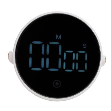 Imagem de Timer de cozinha digital Rotary Ajustável LED Display 3 níveis de volume Stand magnético Timer de cozimento doméstico para cozinha Exercício de esportes Aprendizagem Abs Material (Branco)