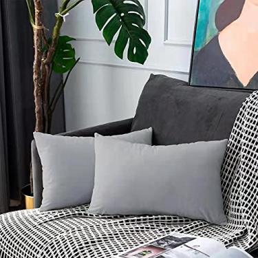 Imagem de UPOPO Capas de almofada de veludo cinza claro conjunto de fronhas decorativas lisas lisas retangulares para sofá sala de estar carro 2 peças 30,5 x 50,8 cm