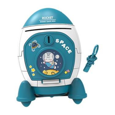 Imagem de IEUDNS Cofrinho de de desenho animado, brinquedo educativo de economia para presentes de aniversário com chave e adesivos, decoração de mesa, Azul