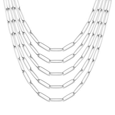 Imagem de Exway Conjunto de 5 colares de clipe de papel, corrente de aço inoxidável, 50 cm, com fechos de lagosta para artesanato, faça você mesmo, joias femininas