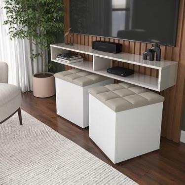 Imagem de Kit Puff Baú Suede Decorativo Organizador Sala Quarto Escritório (Areia)