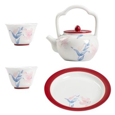 Imagem de Conjunto de chá de gongfu pintado à mão boutique – motivos de lírio em porcelana branca pura, inclui bule de chá, Gaiwan, xícaras de chá e bandeja de bule, conjunto de cerimônia de chá para adultos