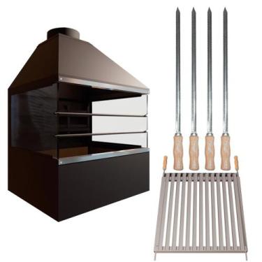 Imagem de Churrasqueira de Parede E72V -com vidros laterais e Kit Grelha e Espet