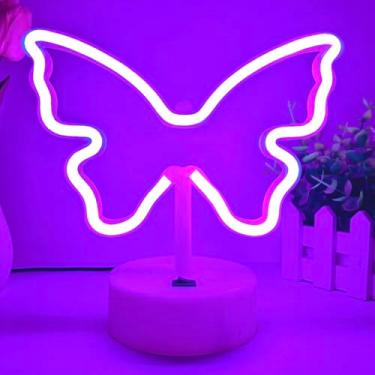 Imagem de VIFULIN Placa neon de borboleta roxa – luz neon LED para decoração de quarto de meninas, lâmpada de borboleta presentes para adolescentes, luz noturna estética operada por USB/bateria com base para