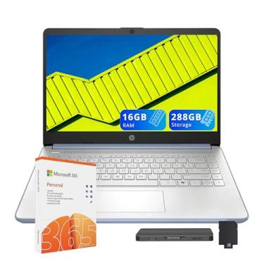 Imagem de HP Stream Laptop ultraleve de 14 polegadas para estudantes e negócios, processador Intel N150, 16 GB de RAM, armazenamento de 288 GB (128 GB UFS+conjunto de estação de ancoragem de 160 GB), 1 ano de