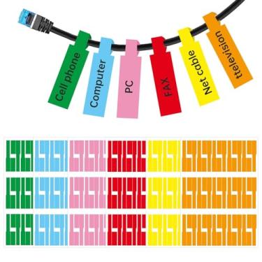 Imagem de 180 etiquetas de cabos para gerenciamento, etiquetas de cabo para eletrônicos, autoadesivas, 6 cores, à prova d'água, etiquetas de identificação para escritório, trabalho, escola, computador, internet