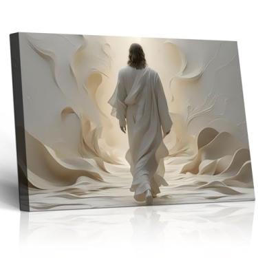 Imagem de Impressão de arte de parede em tela emoldurada Jesus Going Towards the Light Sala de estar Igreja Cristã Pintura Espiritual Pôster Inspirador Galeria Religiosa Tela Embrulhada Imagem 30,5 x 40,6 cm