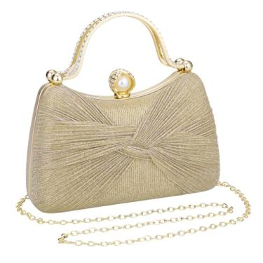 Imagem de Simcat Bolsa feminina dourada clutch com glitter, bolsa de noite plissada para mulheres, formal, casamento, formatura, Dourado