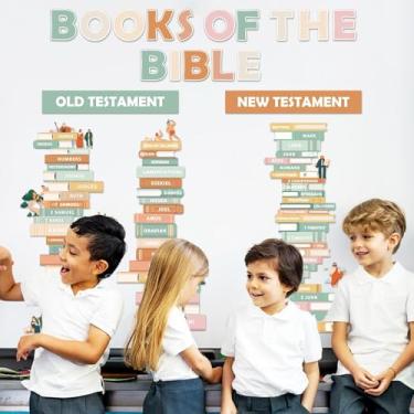 Imagem de EggSun Quadro de avisos da escola dominical cristã para livros da Bíblia para sala de aula, gráficos de aprendizagem da Bíblia, recortes boêmios, decorações de quadro de oração para igreja, ensino