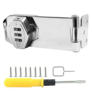 Imagem de HARSKIYER Fechaduras de ferrolho rotativo com senha mecânica, fechadura de combinação sem chave de 3 dígitos para portas de celeiro, galpão, armário, cerca, gaveta, armário (prata, 10 cm)