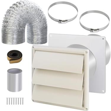Imagem de Kit de ventilação de secador de 15 cm com mangueira/conector de duto/placa de parede, conector de mangueira de ventilação de secador kit de dutos de parede para ventiladores de banheiro exaustão