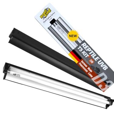 Imagem de ReptiKing Lâmpada Fluorescente T5 Uvb Atualizada Para Répteis, 10,0 Uvb, 24 W, Fabricada Na Alemanha, E Kit De Luminária Para Répteis Que Vivem No Deserto, Lâmpada Uvb Bearded Dragon