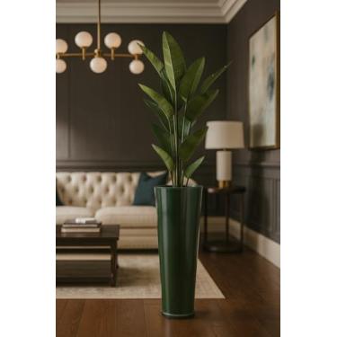 Imagem de Vaso Alto para Plantas Efeito Marmorizado Luxo Decoração Casa e Jardim (Verde)