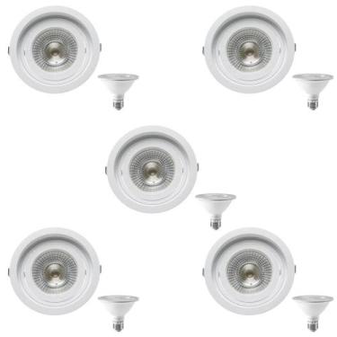 Imagem de 5 Spot Embutir Redondo Recuo PAR30 + 1 Lâmpada LED 10W 6500K E27 - SAV
