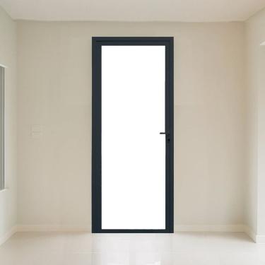 Imagem de Porta Vidro Direita 1 Folha Vidro Segurança 0,6cm 80cm X 215cm Fábrica do Alumínio Preto