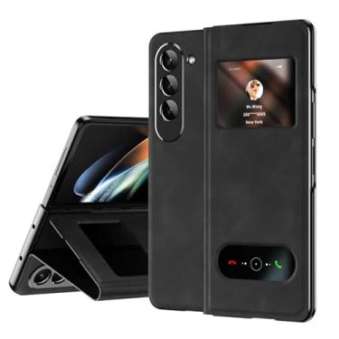 Imagem de HAOMRIYL Capa de couro para Samsung Galaxy Z Fold 7, Smart Small Screen View Flip Protection Cover Holder Kickstand Full Body à prova de choque, preta, dobra 7