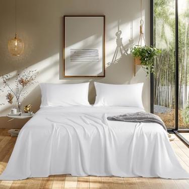 Imagem de LBRO2M Jogo de lençol de cama refrescante 100% viscose derivado de bambu, conjunto de 4 peças, cabe em colchões de até 40,6 cm de profundidade, lençol de 1800 fios, super macio, sedoso e macio, roupa