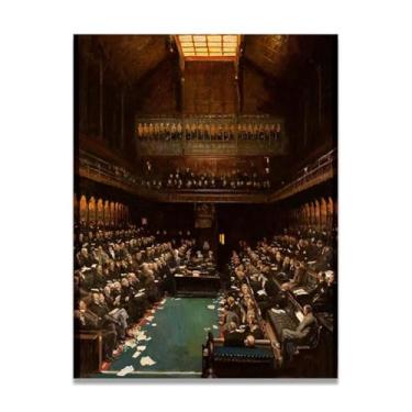 Imagem de Speech In The House Of Commons John Lavery Classic Realist Portrait & War Scene Canvas Art – Decoração de parede de arte irlandesa para casa 39,9 x 52 cm Un Framed