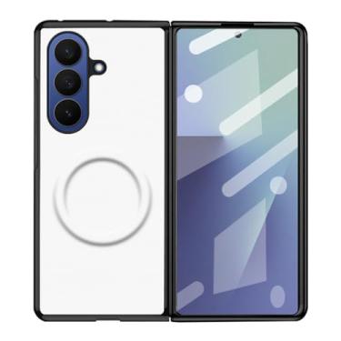 Imagem de POYUFRG Capa magnética para Samsung Galaxy Z Fold 7, capa de couro empresarial minimalista fina com capa protetora de tela de vidro temperado, branca, Z Fold 7