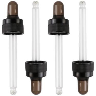 Imagem de PIPIBA Pacote com 4 tampas conta-gotas de vidro de 30 ml para garrafas de óleo essencial (pescoço 18-415) - ponta redonda, feita em Taiwan com silicone SILASTIC RBL-9200-50 para estabilidade química e