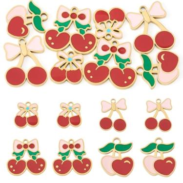 Imagem de Spritewelry Berloques de cereja esmaltados, 8 peças, aço inoxidável, metal, cereja, vermelho, pingentes, pingentes para fazer joias, colar e pulseira