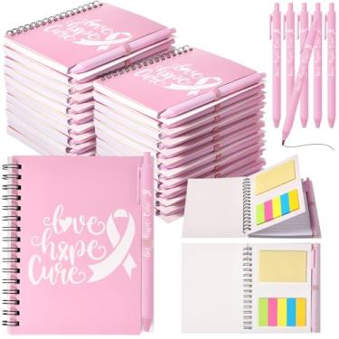 Imagem de Resurhang Conjunto de 24 peças de presentes de conscientização sobre o câncer de mama inclui 12 peças de caderno de conscientização do câncer de mama com 12 peças de canetas de tinta rosa blocos de
