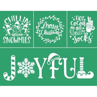 Imagem de Estêncil autoadesivo de seda alegre, estêncil de serigrafia de cacau quente para artesanato, Natal, giz, pasta, estêncil, estêncil reutilizável, para pintura em madeira, camiseta, tecido, placa de