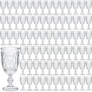 Imagem de Wiwiqing 100 peças de taças de plástico vintage de 212 g Taças de vinho de plástico coloridas retrô em relevo para bar de vinhos, suco, chá de bebê, recepção de casamento, festa de grande evento