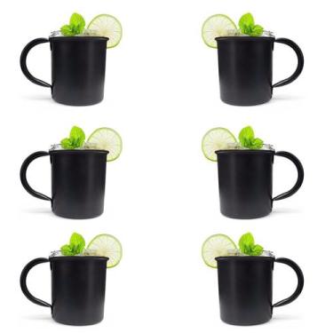 Imagem de Kit 6 Canecas Moscow Mule Lisa Drink Aço Inox Premium 420Ml - Inga
