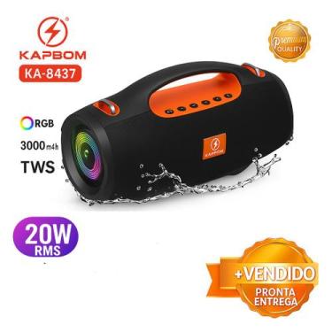 Imagem de Caixa de Som Portátil Bluetooth FM 20W TWS Resistente LED Som Potente 
