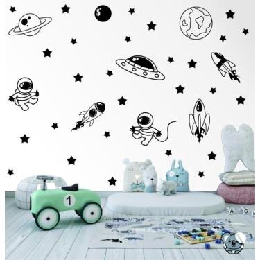 Imagem de Adesivo de Parede Infantil Espaço Galaxia Astronauta Doodle - Colakoal