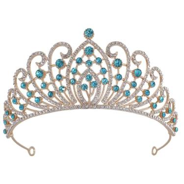 Imagem de Lurrose Coroa para Mulheres: Coroa E Tiara de Rainha Barroca - Faixa de Cabeça Com Strass - Tiaras de Princesa para Casamento, Aniversário E Festa de Baile (azul)