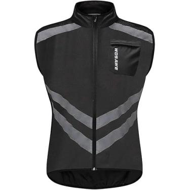 Imagem de Jaqueta Masculina Sem Mangas Blusão Colete Refletivo De Alta Visibilidade Ultraleve Impermeável Respirável Com Bolsos Corrida Ou Ciclismo, Black, XXL
