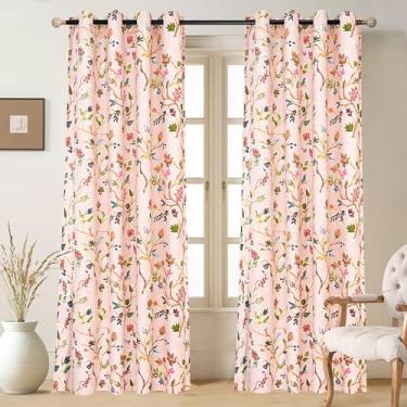 Imagem de DriftAway Lauren Cortinas blecaute rosa para quarto, estampa de ramo de aquarela colorido, forrado com isolamento térmico, cortinas com ilhós, 2 painéis para meninas, sala de estar, 224 cm, carne/bebê