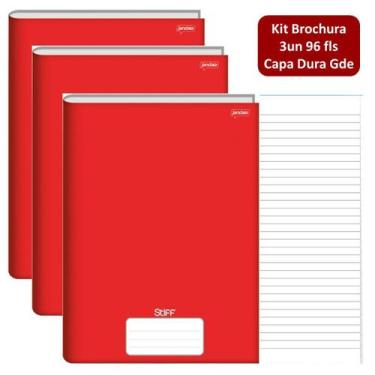 Imagem de Caderno Brochurão Kit 3un 96fls Stiff Capa Dura Vermelho Jandaia Escol