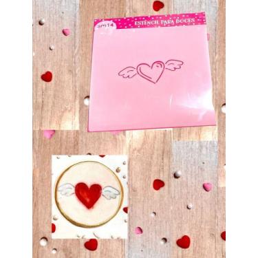 Imagem de SM14 Estêncil coração asa para confeitaria e artesanato. - confeitaria