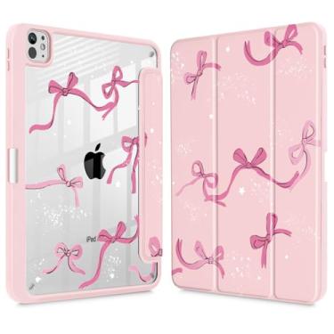 Imagem de Tuiklol Capa para iPad Pro de 11 polegadas (M4) 2024 5ª geração, porta-lápis embutido com proteção traseira transparente, suporte de três dobras, hibernar/despertar automático. Modelo: A2836/A2837