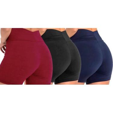 Imagem de KIT 3 shorts meia coxa FEMININA cós alto suplex fitness - sem marca, A